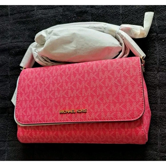Michael Kors Handbags - MICHAEL KORS Jet Set Medium MK Logo PVC Convertible Crossbody Pouchette Bag